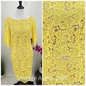 $129 Marina Yellow Lace Sheath Midi Dress NWT